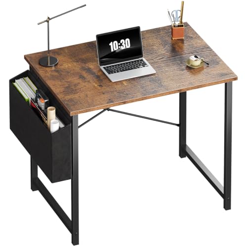 Image of OLIXIS Small Computer Desk, 31 Inch Gaming Desks for Home Office | Writing Study Craft Work Table, Computer Workstation for Bedroom Small Spaces with Storage Bag, Brown