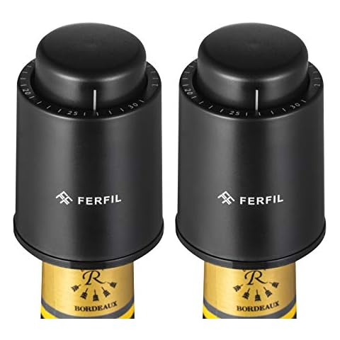Wine Vacuum Stoppers, Ferfil Wine Bottle Sealer Pump Wine Saver Champagne Preserver with Date Scale Record, Wine Corks Best Gifts for Wine Lovers (2 Packs) Cover