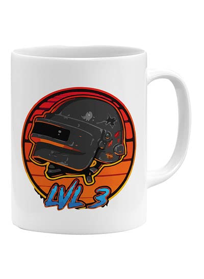 RYN PRINTED DESIGN Lvl 3 Printed Coffee Mug White/Orange/Grey 11ounce