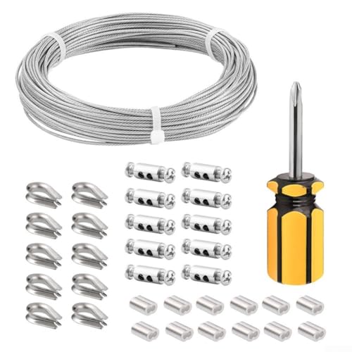 Kit de cuerda de alambre de acero inoxidable 304 para aplicaciones duraderas al aire libre, resistente a la corrosión, multiusos para plantas, tendederos y marcos de fotos (30 metros)