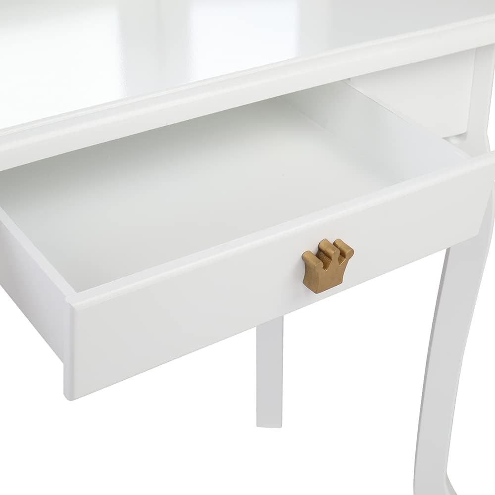 LIBOOI Kids Vanity Table and Chair Set, Modern White Wooden Makeup Vanity with Tri-Folding Mirror and 1 Drawer, 13.54 inches (D) x 27.48 inches (W) x 42.13 inches (H), Childrens Vanities