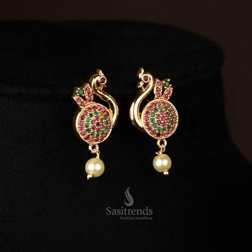 Image of Sasitrends Micro Gold Plated Peacock AD Stone Studded Jewellery Set