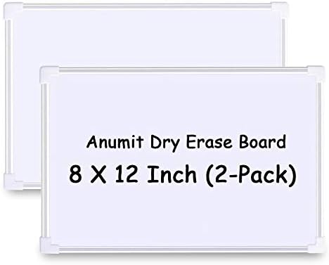 Dry Erase Board, Anumit Whiteboard, 8" x 12" Small White Board Double Sided with Silver Aluminum Frame for School, Home, Office, Classroom (2 Pack)