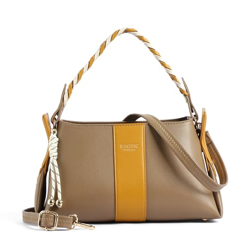 Image of EXOTIC Noire Twist Structured Handbag with Braided Handle & Multi-Compartment Design