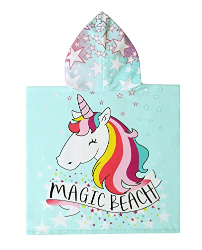 Image of Unicorn Hooded Beach Towel for 1-5 Years Old Girls Kids Children Pool and Bath Poncho Towel with Portable Bag (Magic Unicorn)