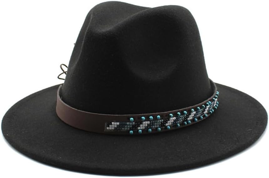Classic Western Wool Cowboy Hat, Brown with Beaded Band, Wide Brim