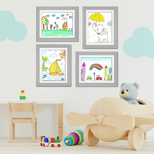 Image of [2-Pack] Kids Art Frames, 10x12.5 Front Opening Kids Artwork Frames Changeable, Gray Artwork Display Storage Frame for Wall, Holds 50 Pcs, for 3D Picture, Crafts, Children Drawing, Hanging Art,