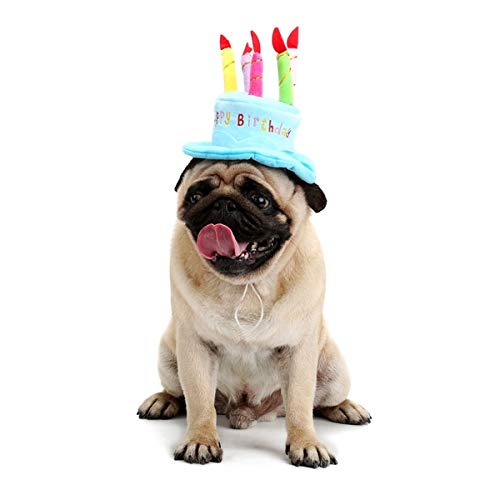 Cute Adorable Dog Cat Birthday Cake Hat Pet Cap Headwear Hat With 5 Color Candles Design Party Custom Accessory (One Size Fits Most) (Blue) #TOP5