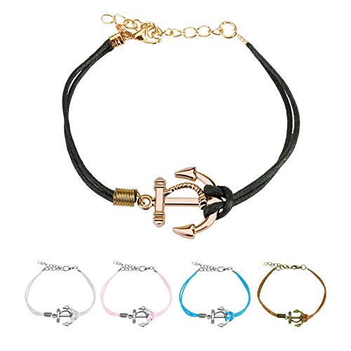 Preisvergleich Produktbild Treuheld Armband - Leder - Anker [01.] - schwarz (Anker: Gold)