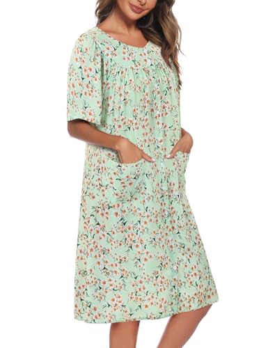 Image of COSUNIONY House Dresses for Women Cotton Short Sleeve House Coat Buttons Down Dusters Robe with Pockets S-XXL