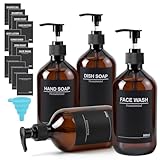 4er Seifenspender Braun,500ml Shampoo Flaschen zum Befüllen Duschgelspender,Spülmittelspender Küche,Badezimmer Seifenspender Set Shampoo Spender für Dusche mit Trichter und Wasserdichten Etiketten