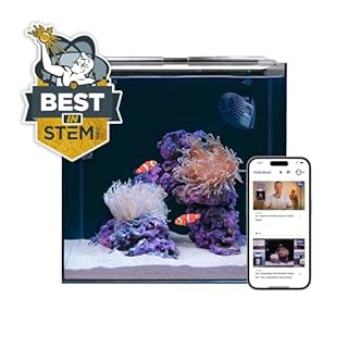 HelloReef 15 Gallon Beginner Clownfish Saltwater Aquarium Kit with App Controlled Smart LED Lighting, Filtration, Decor, and Setup Guide