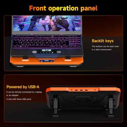 Image of IETS GT300 Upgraded Laptop Cooling Pad with Adjustable Stand, Turbo Boosted Cooler for Rapid Cooling 10-17inch Gaming Laptop, Flexible Sealing Ring,Featuring Air Filtration and USB Hub