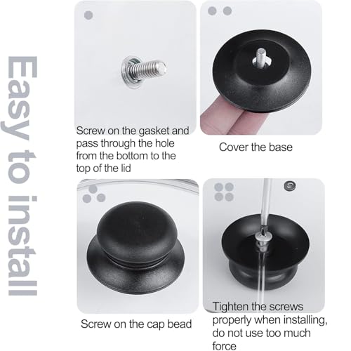 Miniatura 5 de Chefzoco Pomo Tapa Olla, Manija Para Tapa De Olla, Asa Para Ollas, Mango De Tapa De Sartenes, Perilla Para Sartenes, Incluye Tornillo Para Instalación, Diámetro: 6.2 Cm, Negro, Plástico