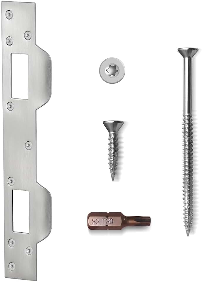 Door Strike Plate Double Holes, with Reinforced Torx/Star Screws &amp; Bit, Heavy-Duty Latch Reinforcement Plate Security Striker for Exterior Interior Door (1, Satin Nickel)