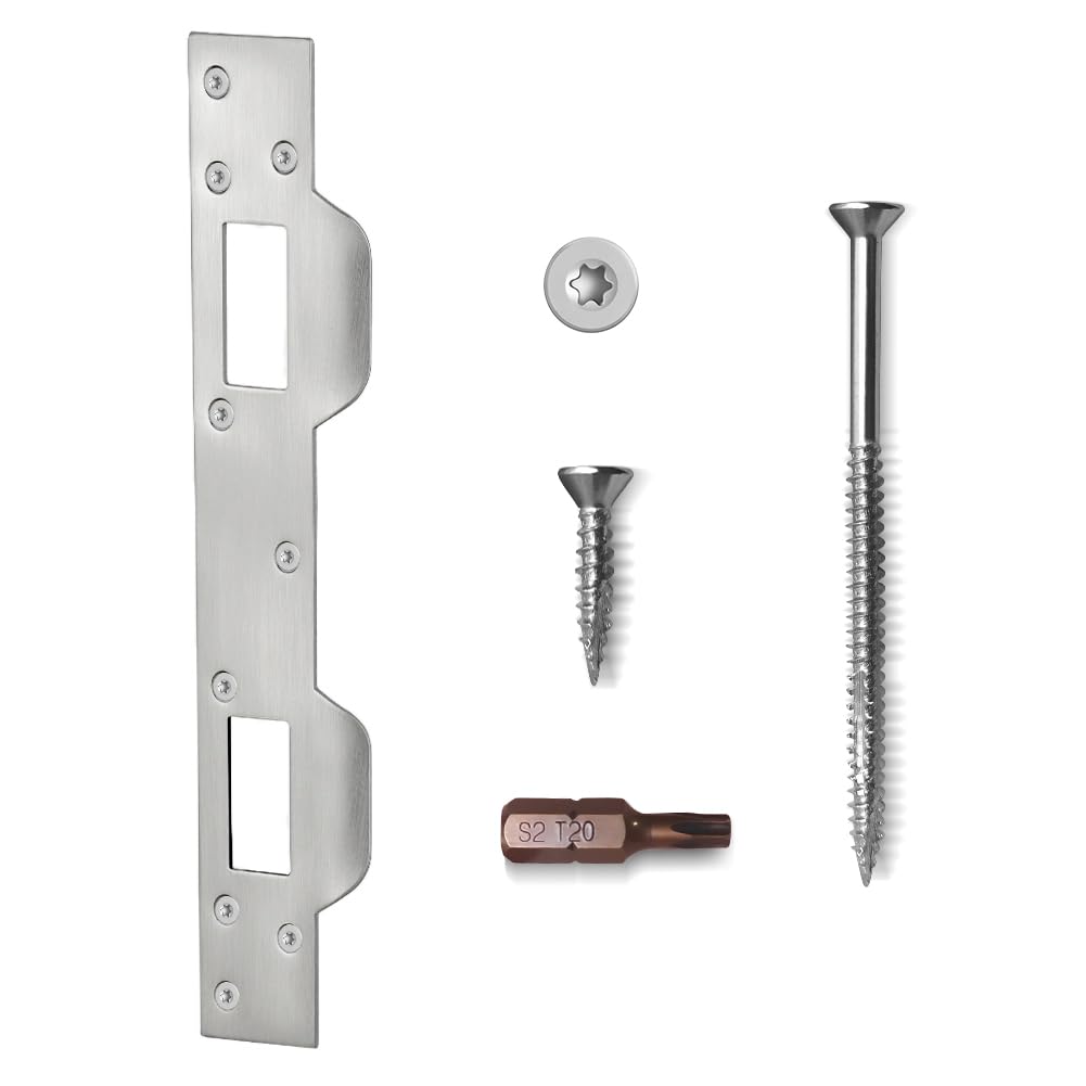 MOSECYOU Door Strike Plate Double Holes, with Reinforced Torx/Star Screws & Bit, Heavy-Duty Latch Reinforcement Plate Security Striker for Exterior