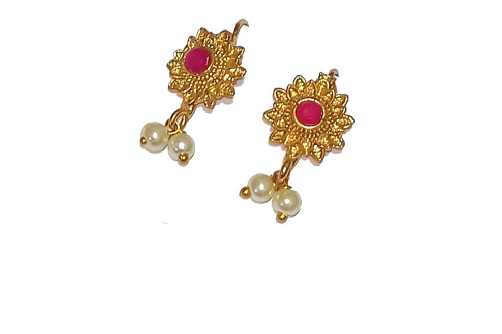 Adhira's Traditional Flower shape Golden Maharashtrian Press clip on Bugdi Earrings(1100)-image-39