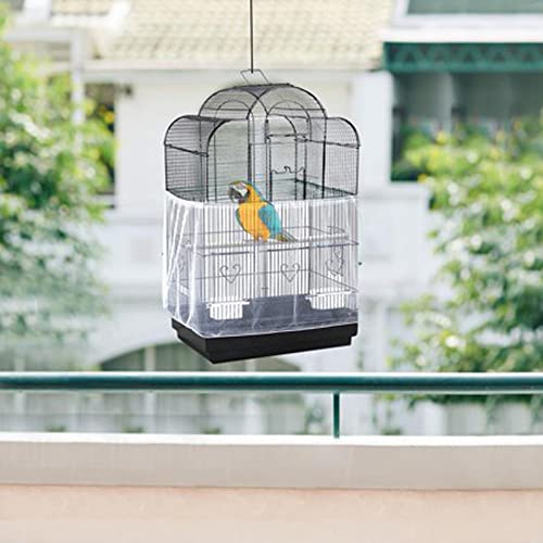 Bird Cage Seed Catcher, Airy Gauze Seeds Bird Cage Cover Guard Dust-Proof Universal Birdcage Accessories Parrot Bird Nylon Mesh Net Cover Stretchy Shell Skirt Traps Cage Basket (L, White) #TOP4