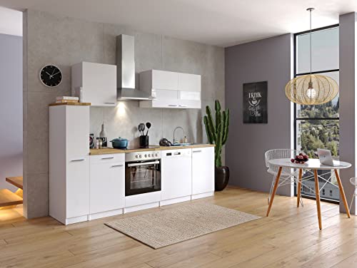 Respekta Malia Küchenzeile, Holzwerkstoff, Weiß, 250 cm