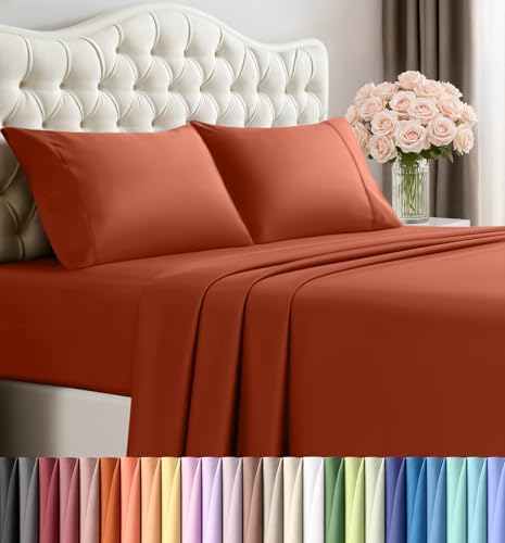 Image of Utopia Bedding King Size Sheet Set - 4 Piece Bed Sheets, Soft and Breathable Microfiber, Includes 1 Fitted Sheet, 1 Flat Sheet and 2 Pillowcases - OekoTex (Orange)