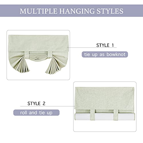 RYB HOME 100% Blackout Curtains for Small Window, Linen Textured Blend Insulating Privacy French Door Curtains Tie Up Shades for Kitchen Storage Cabinet Basement, W 12 x L 40, Sage Green, 1 Panel