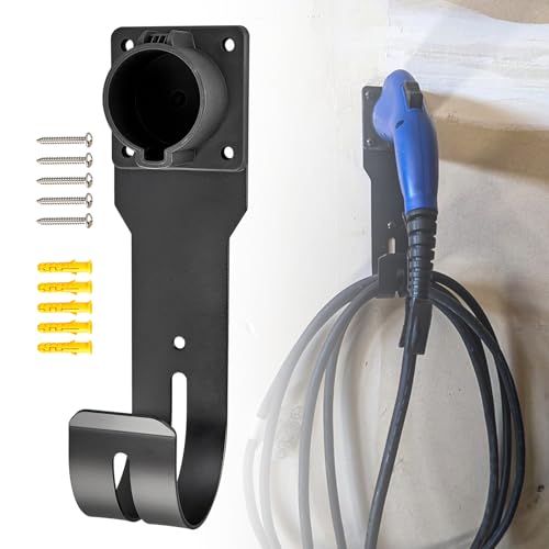 Anina EV Charger Holder for SEA J1772 Connector J Hook Car Nozzle Holster Dock Wall Mount Electric Vehicle Cable Organizer Compatible with Ford BMW Nissan Audi Heavy Duty Steel