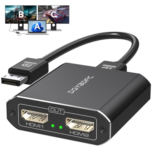 DGYBDFC Displayport a HDMI Dual Adaptador 1 Entrada 2 Salida Dual 4K60Hz Extender/Copiar DP 1.2 a 2 HDMI Splitter para Dos Monitores Soporte SST/MST Mode(MacOS Sólo Soporta el Modo SST)