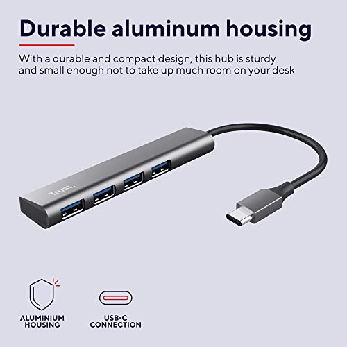 Trust Halyx USB-C Hub 4-Port USB-A 3.2 Gen 1, Thin and Compact Data Hub, 5 Gbps Data Transfer Speed, Plug & Play - Image 3