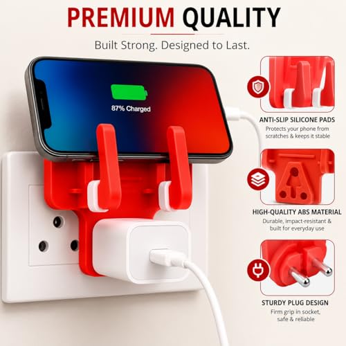 Image of Leo Universal Mobile Holder & Wall Socket Charging Stand | Anti-Slip ABS Mobile Stand for Smartphones & Tablets | Portable Multi Phone Holder for Home, Office & Travel