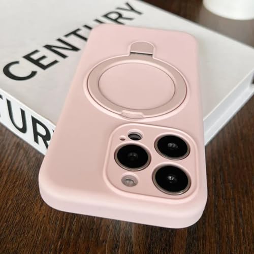 Coque silicone liquide iPhone 13 Pro Max magnétique rose avec support