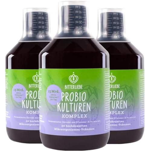 BitterLiebe® Bitter Probio-Kulturen Komplex - flüssige Darmbakterien - magensaftresistentes Mittel mit 20 Bakterienstämmen und 15 Milliarden Bakterien