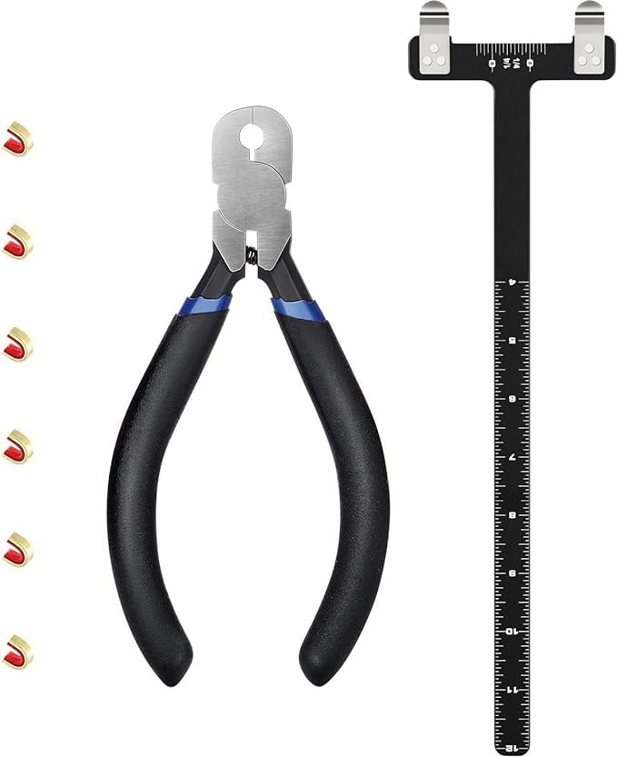 Zodazoqa Bow String Nocking Points Set โ T Square Ruler with Plier for Recurve and Compound Bowstring Accessories (A Set, Black)