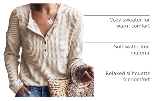 Image of WNEEDU Women's Waffle Knit Tunic Tops Long Sleeve Henley Shirts