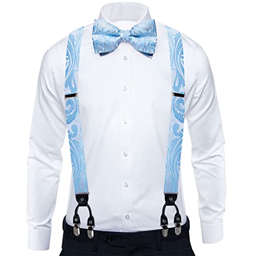 Image of DiBanGu Paisley Bow Tie and Supenders for Men Tuxedo Heavy Duty 6 Clips Suspender Adjustable Y-Shape Mens Trouser Braces