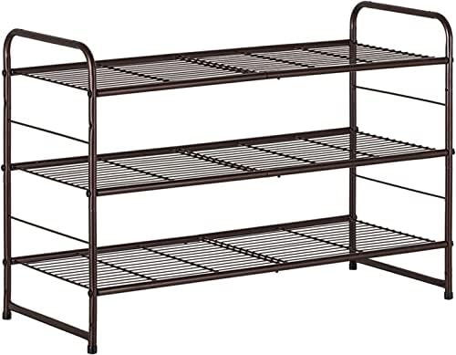 Bextsrack 3-Tier Shoe Rack, Stackable & Adjustable Wire Grid Shoe Shelf Storage Organizer for Closet Bedroom Entryway - Bronze