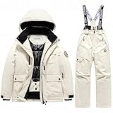 Boys Girls Ski Suit Kids Snowsuits 2 Piece Winter Waterproof Down Jacket Snow Pants Ski Bibs Overalls Snowboarding Clothes (White, 13-14 Years)