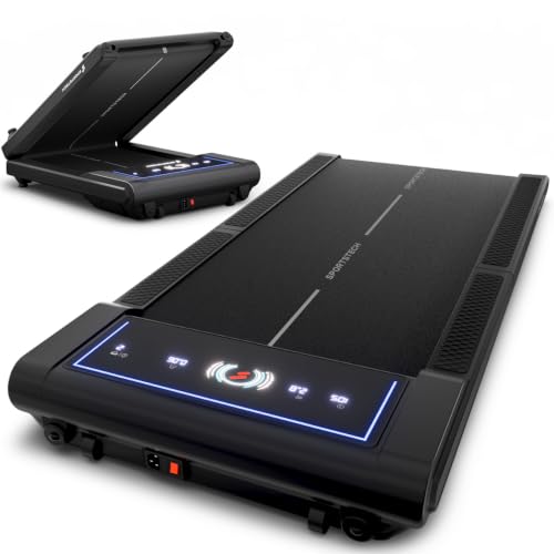 Sportstech Walking Pad sWalk Fold, Laufband für Zuhause Klappbar mit LED-Beleuchtung, App-Steuerung, bis 6 km/h, kompakt mit Transportrollen, leises Treadmill, Home Office & Schreibtisch, bis 150 kg