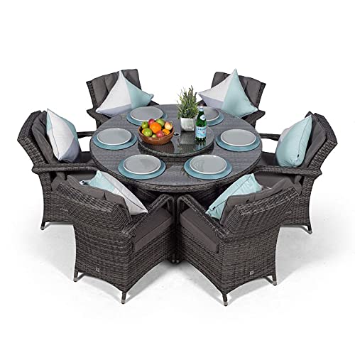 Arizona Luxury Rattan Dining Set | Round 6 Seater Wicker Garden Dining Furniture with Parasol & Cover (Grey) - Image 6
