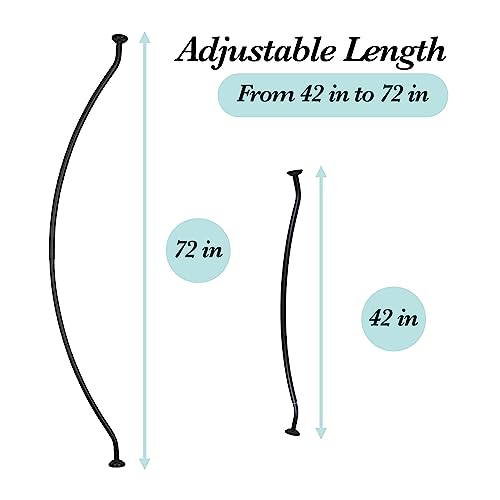 Bath Bliss Curved Shower Rod | Adjustable 42\"-72\" Inch | Bathroom Shower Curtain and Liner Rod | 33% More Space | Wall Mounted | Easy Installation | Matte Black - Thumbnail 3