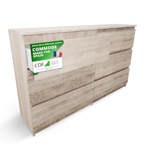 CDF Commode 6 Tiroirs Commode Chambre Chêne Sonoma Meuble Armoire de Rangement Spacieux pour Salon Bureau Spacieuse et Design Moderne Facile à Installer...
