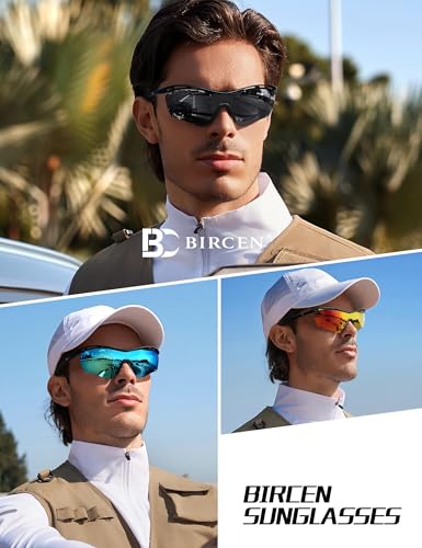 Image of BIRCEN Mens Polarized Sunglasses for Sports: TR90 Lightweight Sun Glasses Wrap Around Shades for Fishing Driving Cycling