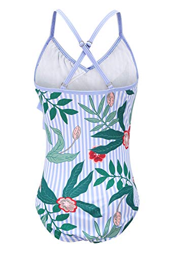 Image of Girls One Piece Swimsuits Hawaiian Ruffle Swimwear Beach Bathing Suit for Summer Vacation
