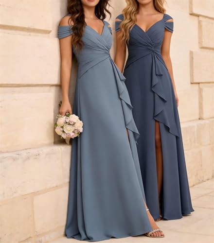 Robe maxi épaules dénudées et mousseline de soie style princesse - 3