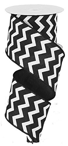Chevron Wired Ribbon, Black White, Use to Decorate, Make Wreath & Bow, 2.5 inch x 10 Yard, St Patrick, Christmas, Everyday. Craft, Birthday RG101902