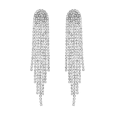 Uongeod Waterfall Earrings Bridal Tassel Earrings Boho Rhinestone Earrings for Women Girls Cover