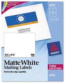 Avery 6878 Laser Labels,Matte,Mailing,3-3/4-Inch x4-3/4-Inch,100/PK,WE