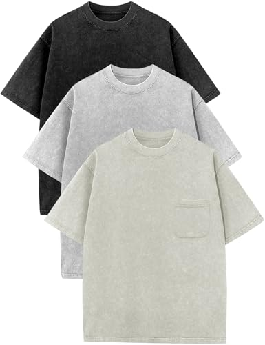Image of COZYPOIN Unisex Kids Vintage Acid Wash Cotton Tees Crew Neck 3-16Y