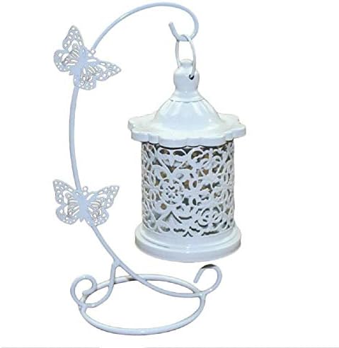 Aovie Candle Holder Hollow Out Hanging Tealight Lanterns Lamp White Decorative Candlestick Craft with Butterfly Hook for Wedding Festival Home Table Hotel Decoration