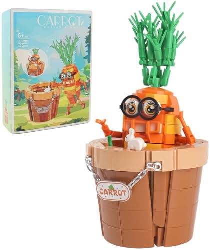 Creative Carrot Model Building Set – Potted Plant Blocks Compatible with Lego, Home & Office Desk Decor, Ideal Building Toy Gift for Kids Ages 6+ & Adults (JJ9209)