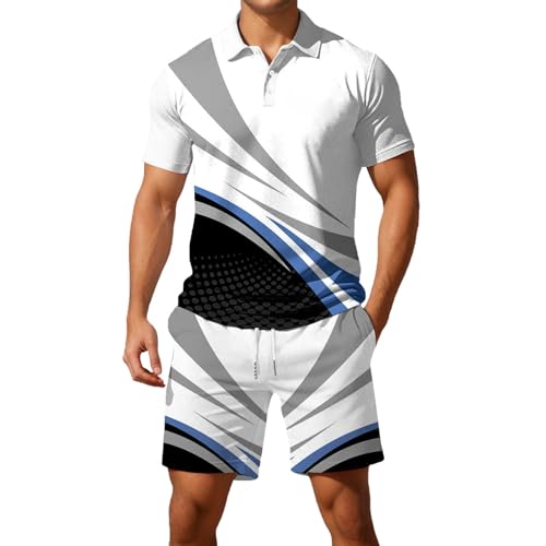 DUHENWU Conjunto de Camiseta Polo y Pantalones Cortos para Hombre, 2 Piezas, Chándal de Verano, Camisa de Negocios, Corte Ajustado, Manga Corta, Informal